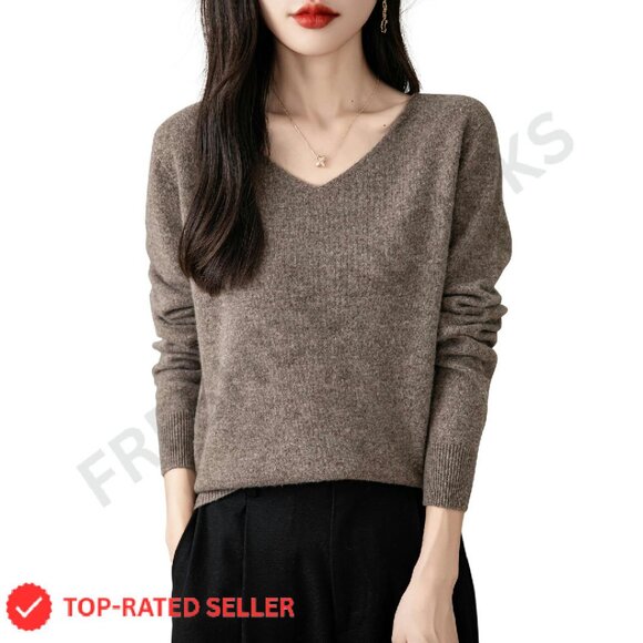Merino Wool V-Neck Sweater Seamless Knit Elegant Minimal Chic Pullover